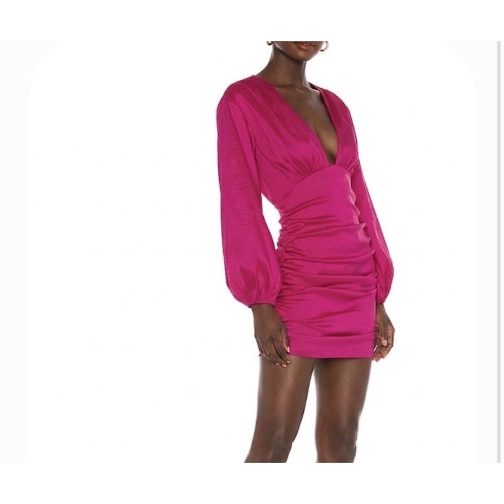 Lovers + Friends Womens Lorenza Ruched Mini Dress M Magenta Pink Taffeta Revolve